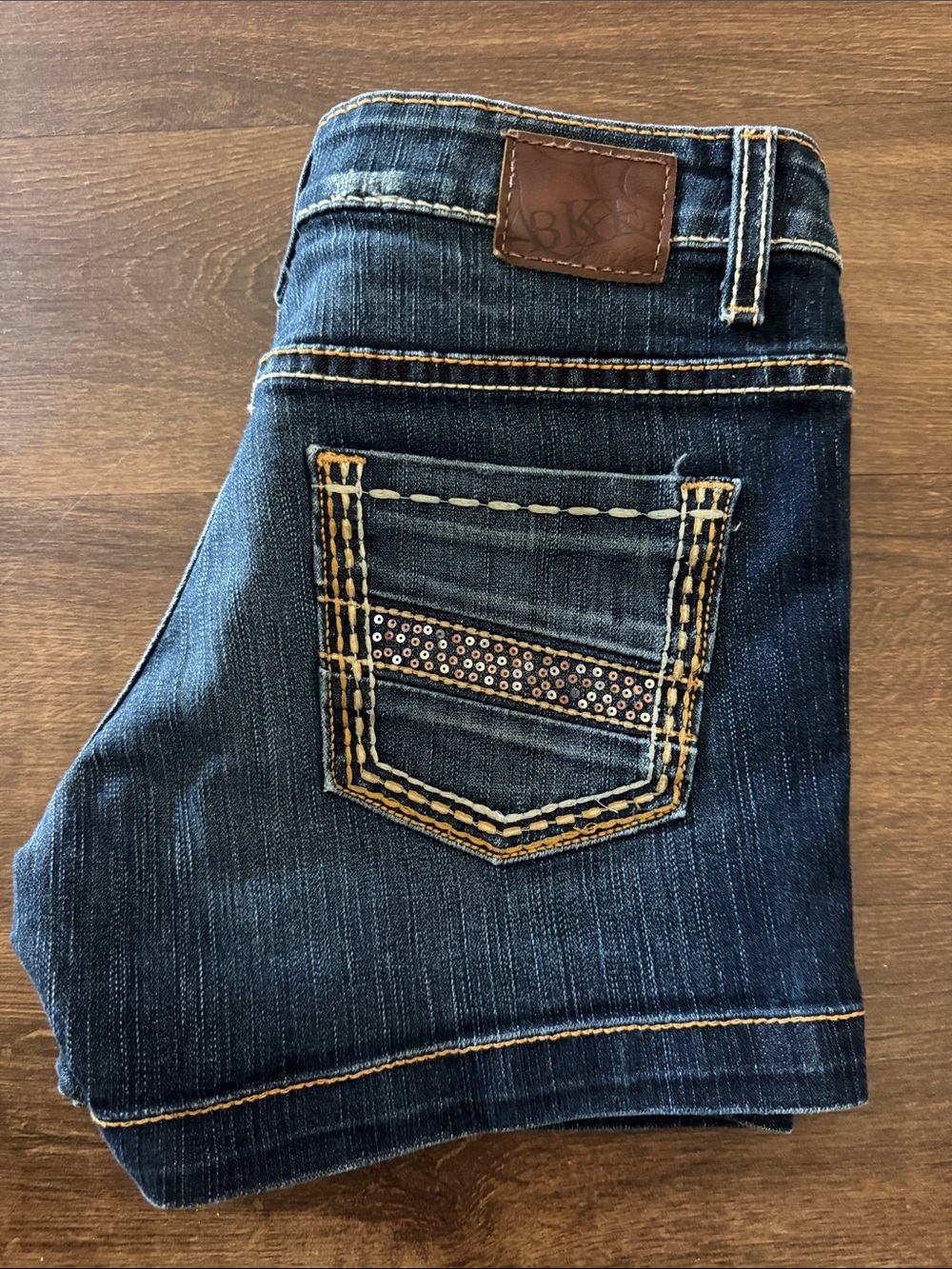 BKE Dark Blue Denim Jean Shorts with Embellished Back Pocket